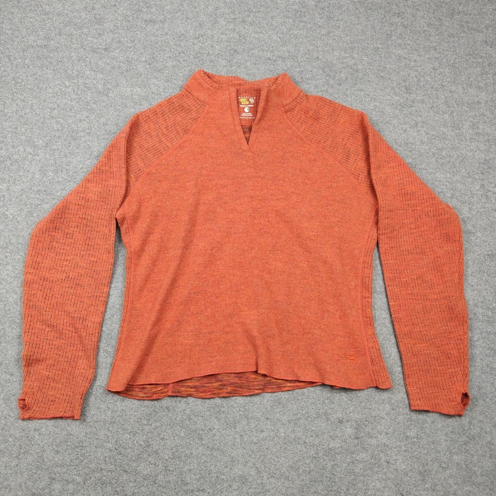 Mountain Hardwear Sweater Womens XL Orange Wool Blend V Neck Knit Pullover